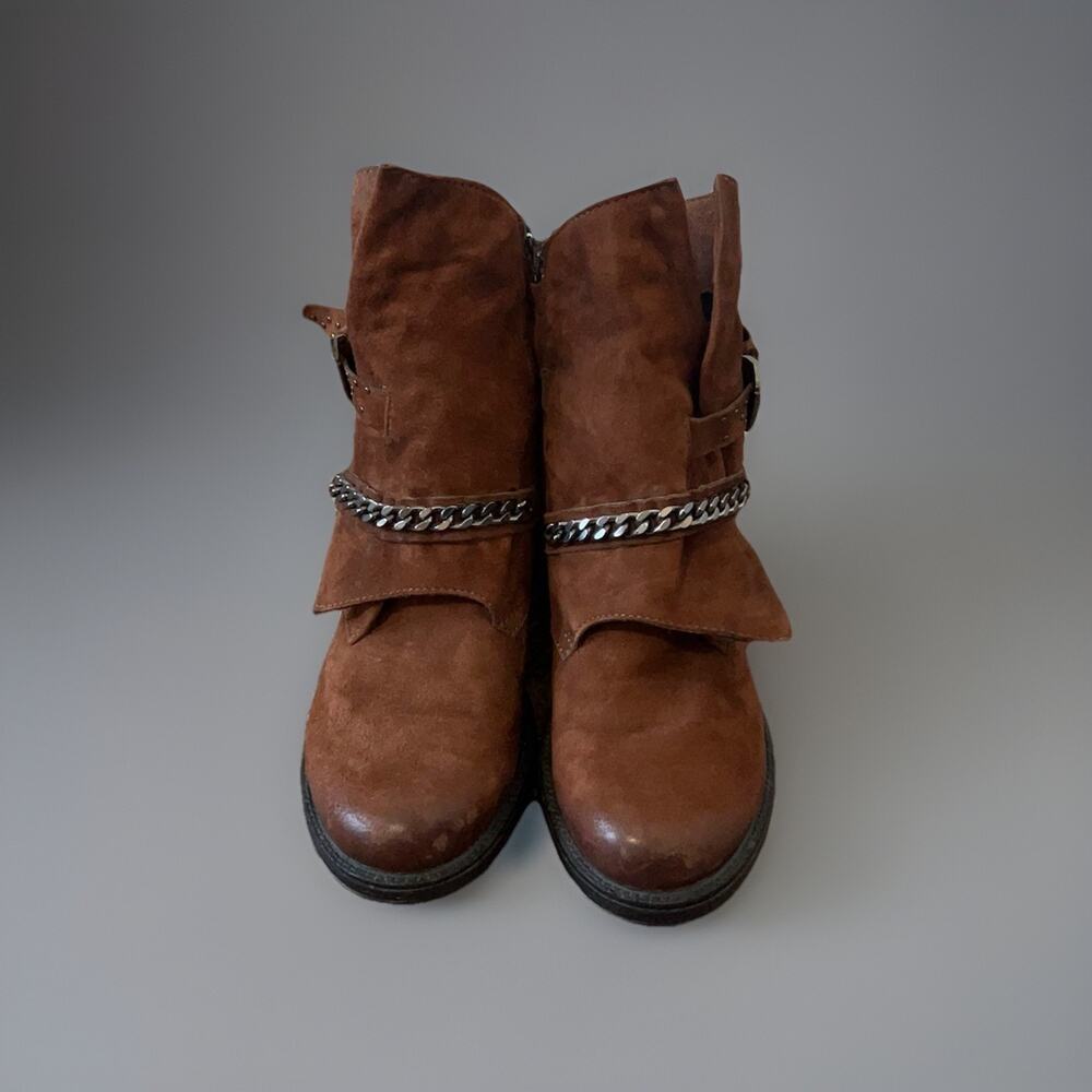 MJUS Brown Leather Harness Moto Ankle Boots Western Buckle Chain EU 37 - Picture 3 of 10